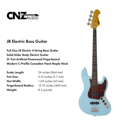 CNZ Audio JB Electric Bass Guitar - Vintage Natural Finish, Solid Alder Body & Maple Neck image 6