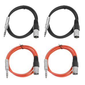 Seismic Audio SATRXL-M3-2BLACK2RED 1/4" TRS Male to XLR Male Patch Cables - 3' (4-Pack)