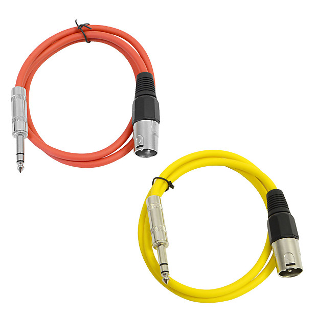 Seismic Audio SATRXL-M2-REDYELLOW 1/4" TRS Male to XLR Male Patch Cables - 2' (2-Pack) image 1