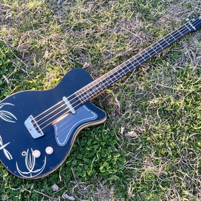 1959 Silvertone Model 1444 Danelectro Made Dolphin Nose Bass Guitar Black over Copper image 2