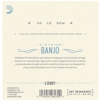 D'Addario EJ60NY 5-String Banjo Strings, NY Steel, Light 9-20 image 2