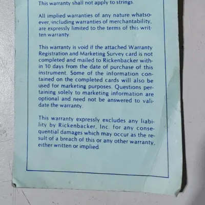 Original 1983 Rickenbacker Guitar & Bass Manual And Warrantee Hang Tag image 3