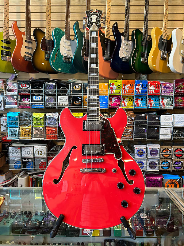 D'Angelico Premier DC Semi-Hollow Double Cutaway w/ Stop-Bar Tailpiece - Fiesta Red image 1