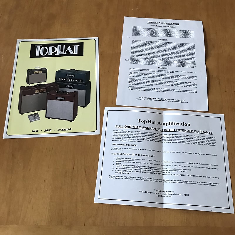 2000 Tophat Guitar Amplifier Catalog Brochure + Super Deluxe Reverb