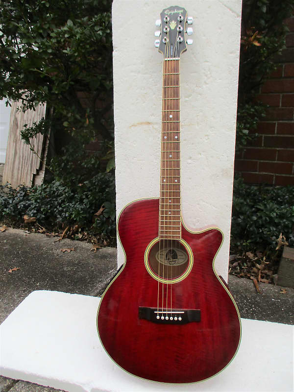 Epiphone PR6-E Guitar, 1994, Made In Korea, Cherry Red Finish, Flame Maple  Top, Back, & Sides