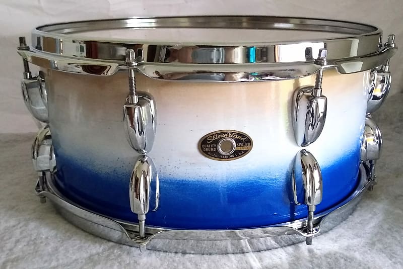 Snare Drum 14 x 6.5" with rings - 60's brass badge Blue White Natural Burst image 1