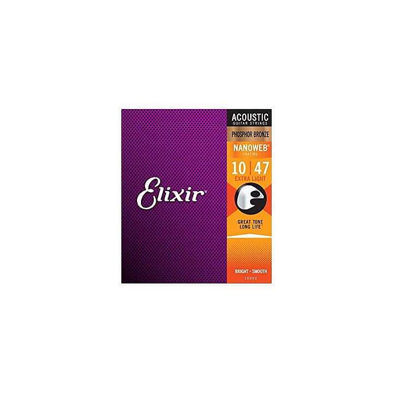 Cuerdas Acústica Elixir 16002 Nanoweb Phosphor Bronze Extra Light 10-47 imagen 1