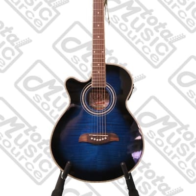 Oscar Schmidt Left Hand Acoustic/Electric Guitar, Trans Blue