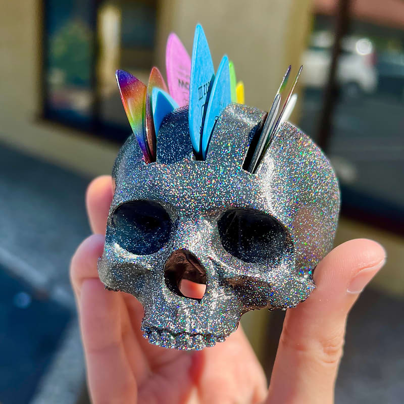 Holographic Glitter Black Skull Guitar Pick Holder V3 3D Reverb