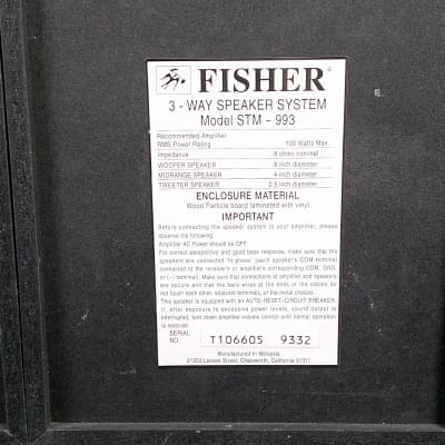 Fisher STM-993 3-Way Speaker System Pair image 7