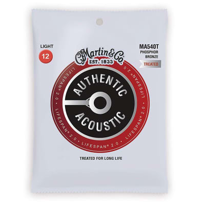Martin MA540T Authentic Acoustic Lifespan 2.0 Phosphor Bronze Acoustic Guitar Strings - Light (.12 - .54)