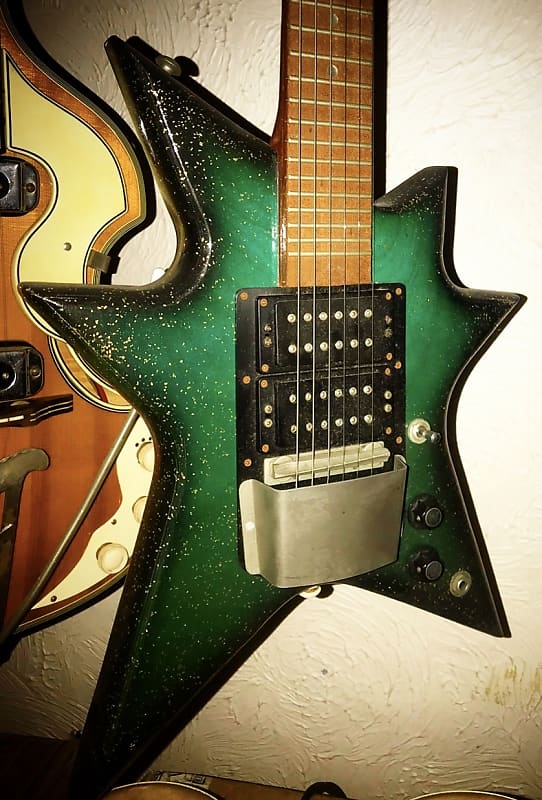 Huttl Star 1970s Green Sparkle Star Shaped Electric Guitar Made In Germany image 1
