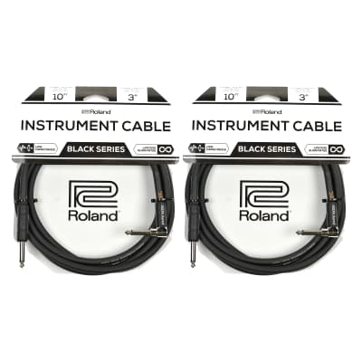 Roland Black Series 10ft A/S 1/4" Instrument Cable 2 Pack Bundle