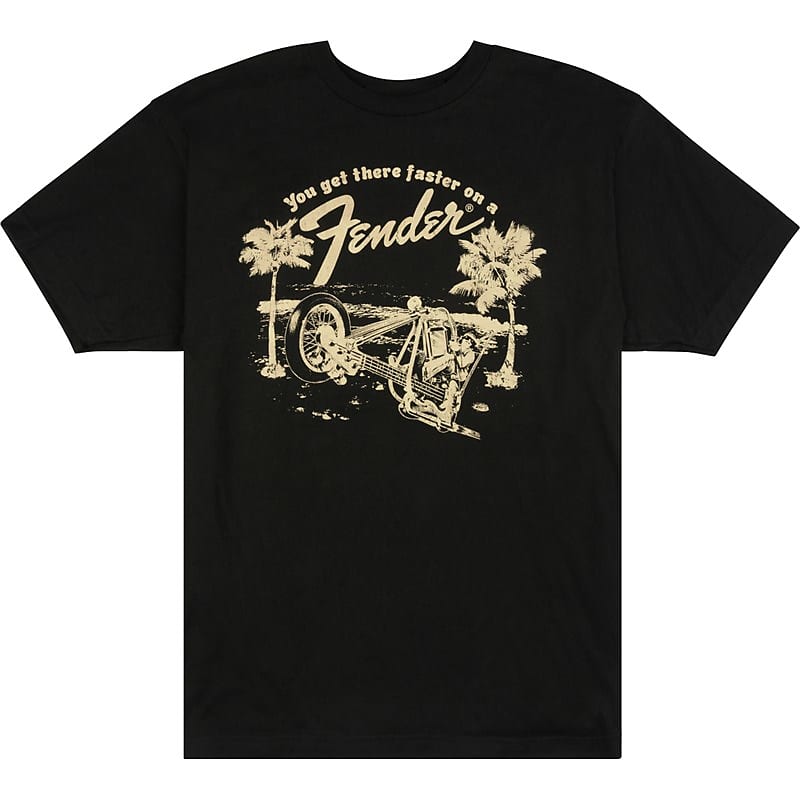 Fender "You'll Get There Faster On a Fender" Vintage Ad T-Shirt - Large image 1
