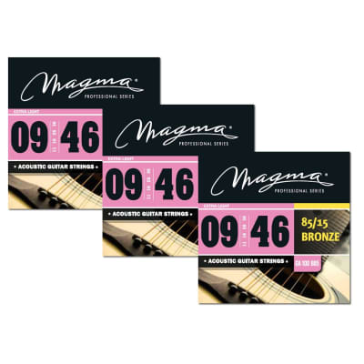 Magma Acoustic Guitar Strings Ultra Light Gauge 85/15 Bronze Set, .009 - .046 (GA100B85) - 12 Set image 3