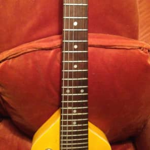 Vintage 1980's Rare Hondo Chiquita Yellow Travel Guitar image 4