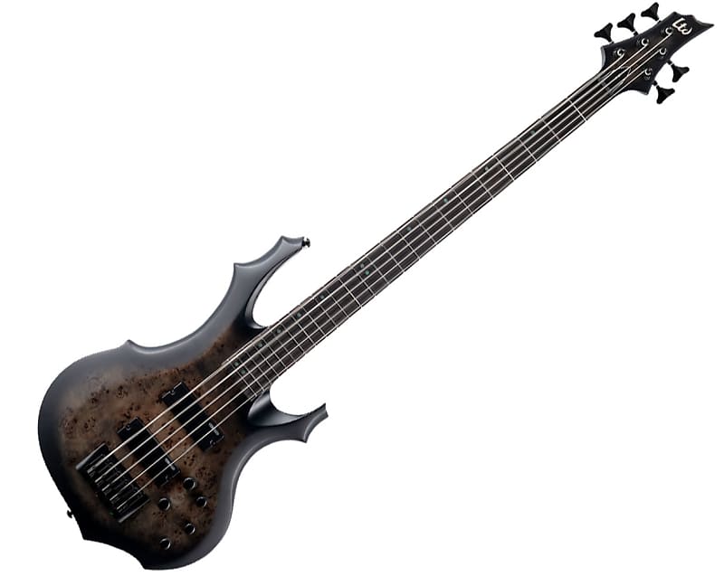 ESP LTD F-5 Ebony Burl Poplar 5-String Bass - Charcoal Burst Satin image 1