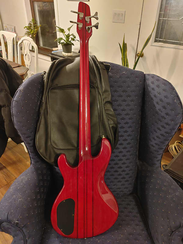 1989 Aria Pro II ASB-60 Integra Series Neckthrough Bass (Transparent Red)