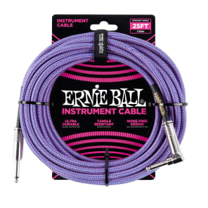 Ernie Ball P06069 1/4" TS Straight to Right-Angle Braided Instrument Cable - 25'