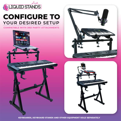 Liquid Stands Dual Piano Keyboard Stand with 2nd Tier - Adjustable Z-Style 2-Tier Heavy-Duty Stand for Synths and Electric Keyboards - Fits 54-88 Key Pianos image 3