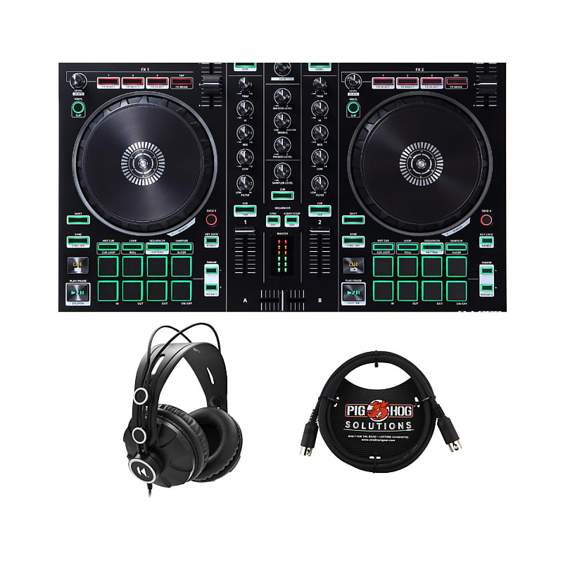 Roland DJ-202 Serato DJ Controller - Lightweight Design with Easy-Grab Handles - Two-Channel Four-Deck Performance - Ideal for DJs and Music Enthusiasts Bundle with Headphones and MIDI Cable (3 Items) image 1