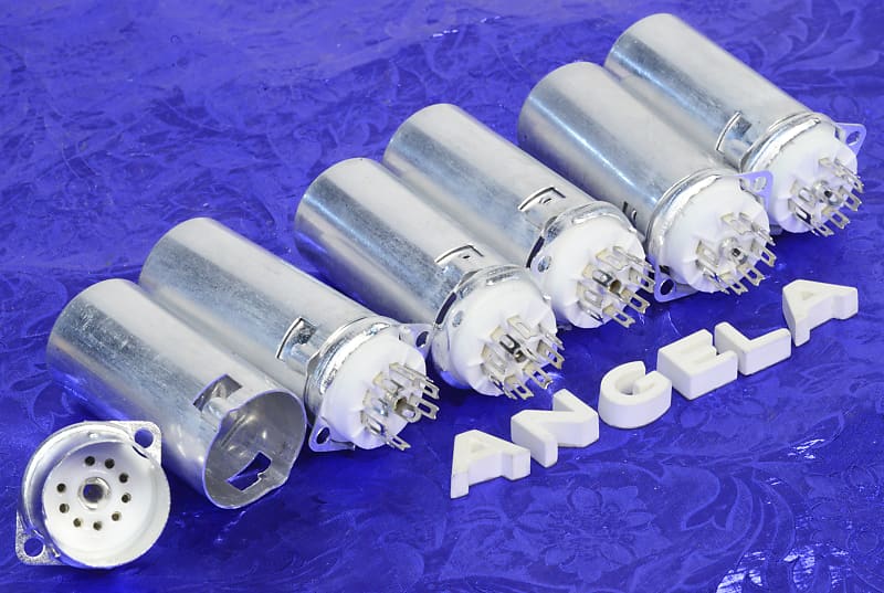 Six 9 Pin Tube Sockets With Shields For Guitar Amps, Ceramic, Reverb