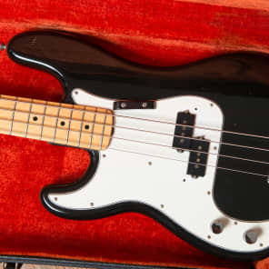 1975 LEFTY Fender Precision Bass  Black with White Pickguard image 4