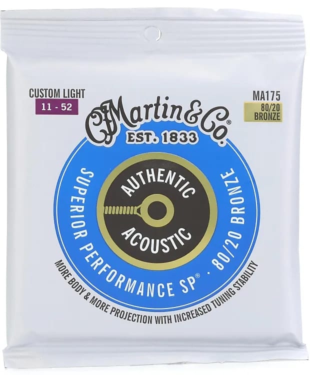 Martin MA175 Authentic Acoustic Superior Performance 80/20 Bronze Guitar Strings - .011-.052 Custom Light