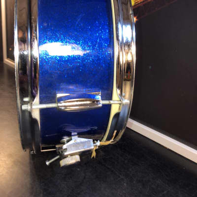 Beautiful Japanese  Snare Drum Unbranded  Stencil  1970s - Blue Sparkle image 5