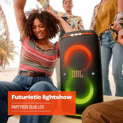 JBL PartyBox Club 120 - Portable party speaker with foldable handle, Powerful Pro Sound, Futuristic lightshow, Up to 12 hours of play time, Splash proof, Dual Mic & Guitar Inputs (White) image 6