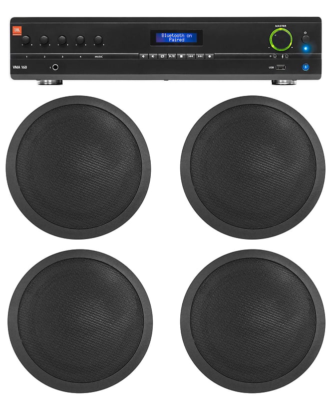 JBL Commercial 70v Amp+(4) Black 5&quot; Ceiling Speakers For Restaurant/Bar/Cafe  			
