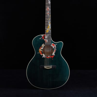 Hsienmo KOI Fish Aqua Blue Full Solid Acoustic Guitar with hardcase image 19