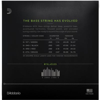 1 Set D'Addario NYXL Nickel Wound Light Top / Med Bottom Bass Strings 45-105 NYXL45105 image 2