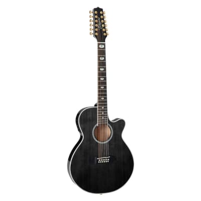 Takamine TSP158C12SBL Made in Japan 12-String Thinline Acoustic Electric Guitar with Spruce Top, Figured Maple Back and Sides, Ct-3N Electronics, Chrome Hardware, Semi-Hard Case (See-Thru Black Gloss) for sale
