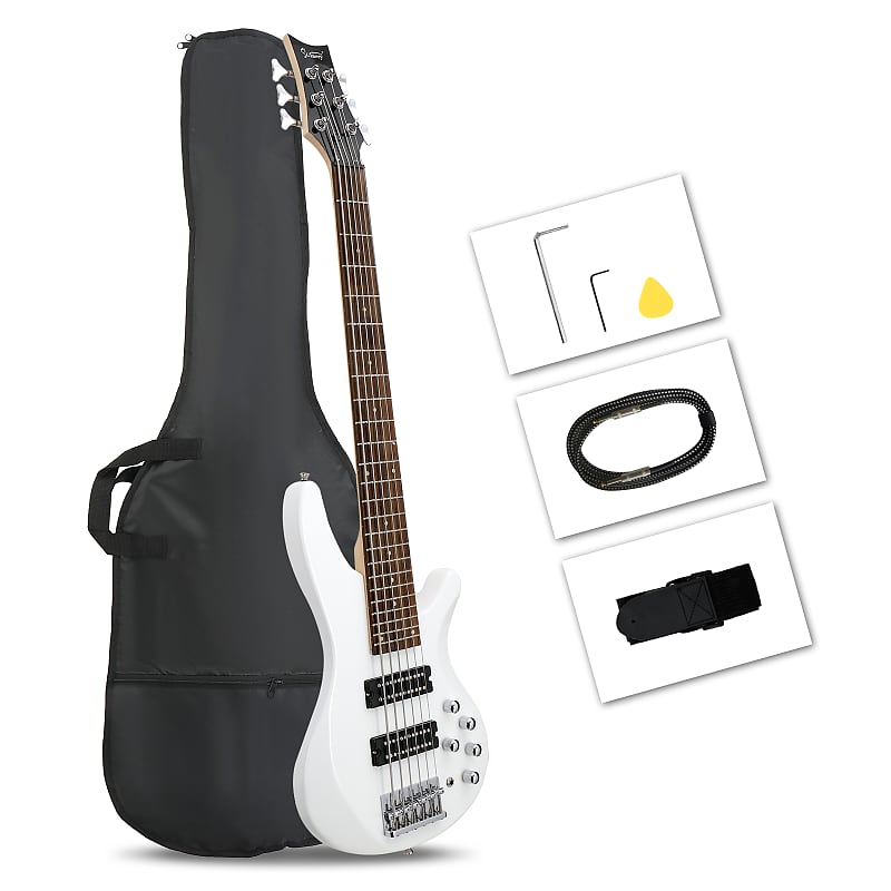 Glarry 44 Inch GIB 6 String H-H Pickup Laurel Wood Fingerboard Electric Bass Guitar with Bag and other Accessories 2020s - White image 1