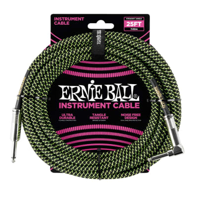 Ernie Ball 25' Braided Straight / Angle Instrument Cable - Black / Green image 1