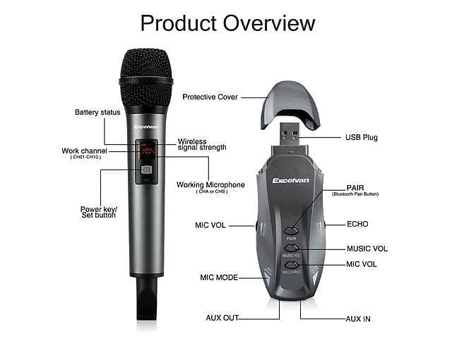 Excelvan K18 V Professional Bluetooth Wireless Microphone