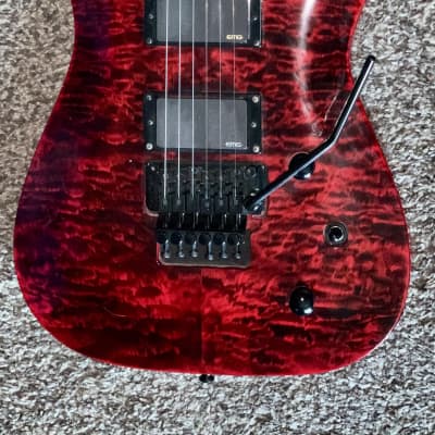 Jackson SLATXMGQ 3-6 neckthru Soloist Electric Guitar - Quilted Top in Trans Red Floyd rose emg pickups ohsc image 3