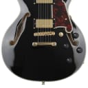 D'Angelico Excel Mini DC Semi-hollow Electric Guitar - Black with Stopbar Tailpiece (DCMEXBKSTd2)