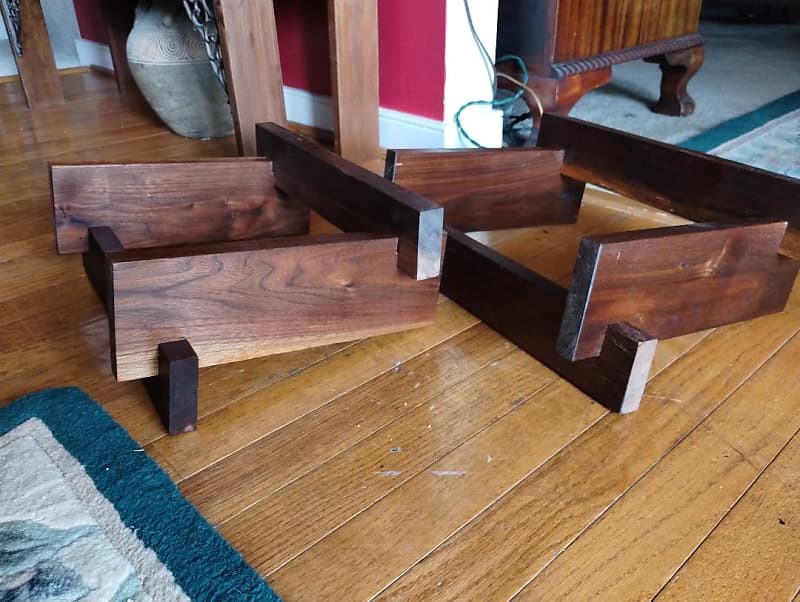 Back tilted solid walnut 6 inch high speakers stands for Large Advent speakers - New  			
