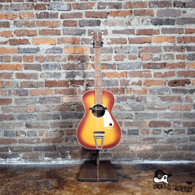 Chord Parlor Acoustic Guitar w/ Goldfoil Pickup & Rubber Bridge (1960s, Cherryburst) image 9