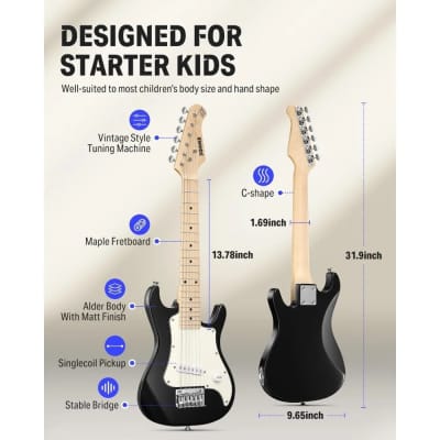 Donner 30 Inch Kids Electric Guitar Beginner Kits ST Style Mini Electric Guitar Black for Boys Girls with Amp image 4