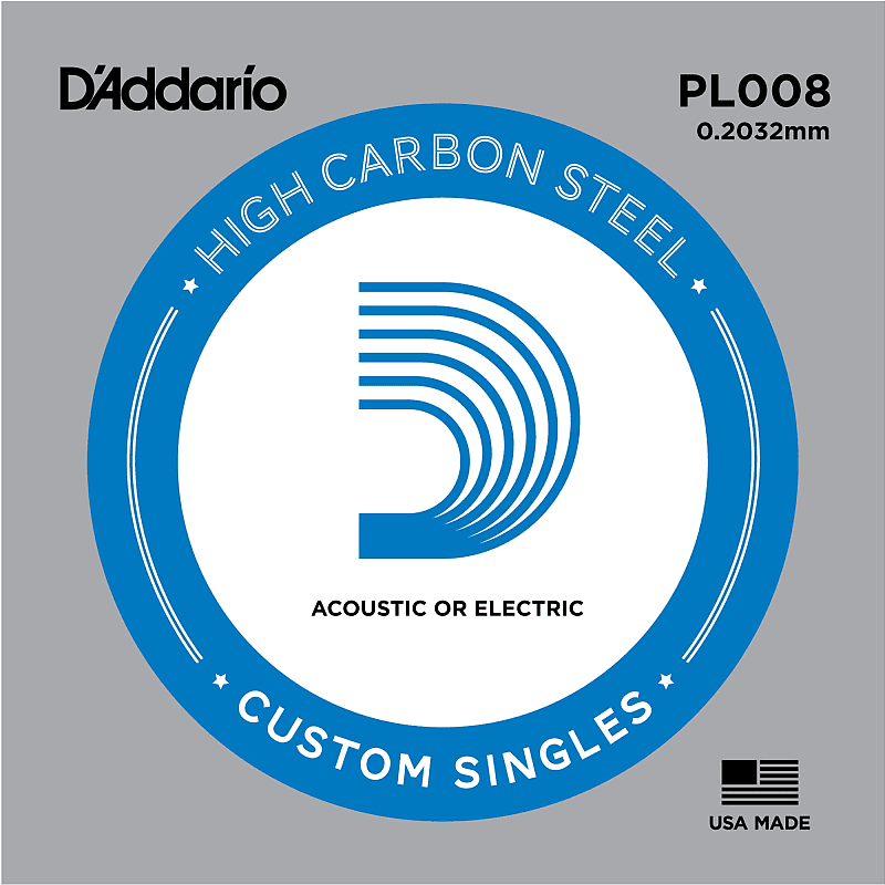 D'Addario PL008 Plain Steel Single Guitar String, .008 image 1