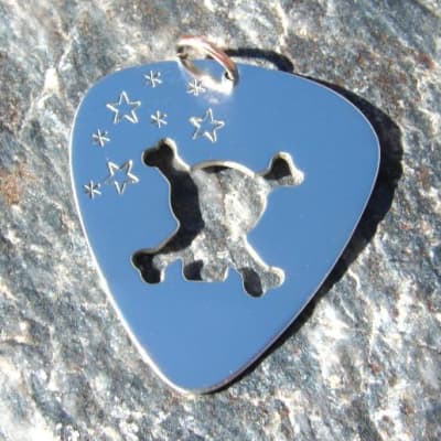 Skull and crossbones sterling silver guitar pick pendant image 3