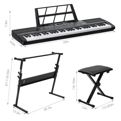 Glarry EP-110 61 Key Keyboard with Piano Stand, Piano Bench, Built In Speakers, Headphone, Microphone, Music Rest, LED Screen, 3 Teaching Modes for Beginners 2020s - Black image 5
