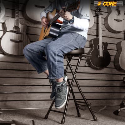 5 Core GFS Blk Guitar Footstool Black, Adjustable Solid Iron Guitar Foo