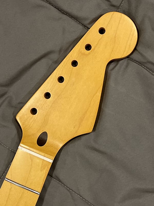 Guitar neck fits Strat, one piece maple, 9.5 radius, Bone nut | Reverb