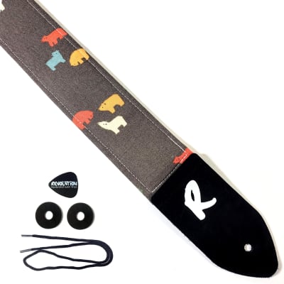 Little Bear Guitar Strap - Small Red Blue Yellow White Bear Guitar Strap - Bears Guitar Strap Works for Acoustic, Bass, or Electric Guitars for sale