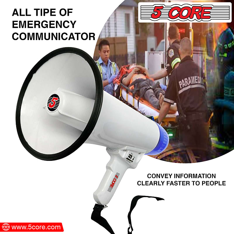 5 Core Megaphone Bull Horn 2 Pieces 20 W 300M Range Loud Speaker PA Horn w  Recording Volume Control USB Memory Card Siren Sling Strap Portable 20R-USB