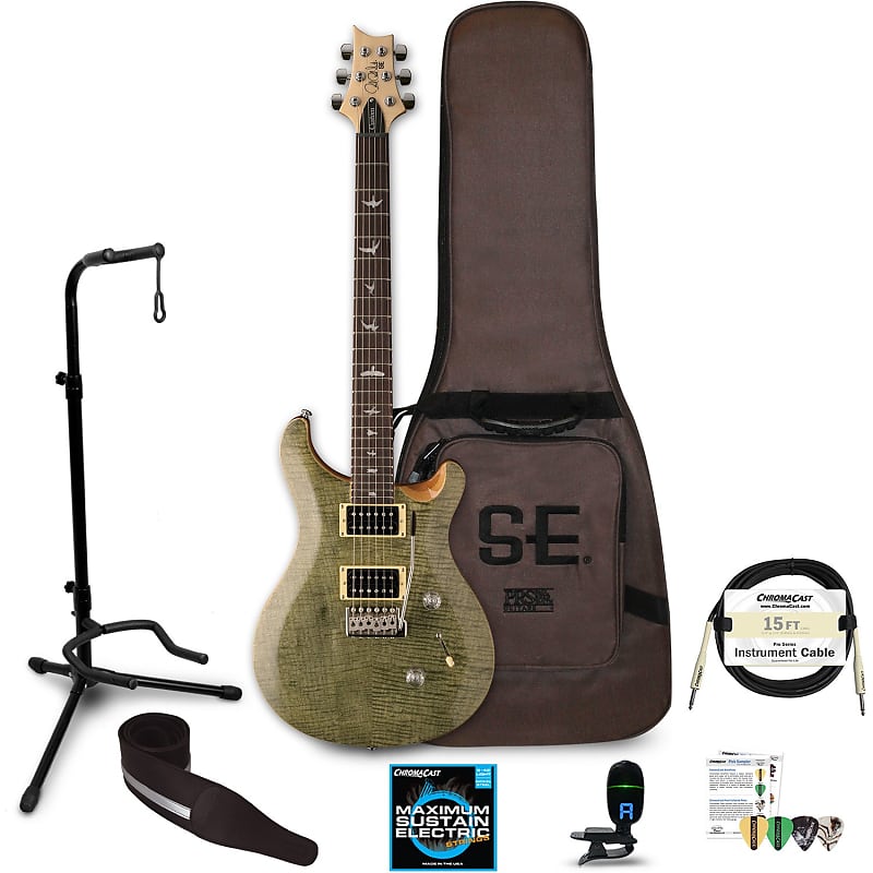 PRS SE Custom 24 Electric Guitar with Accessories, Trampas Green 